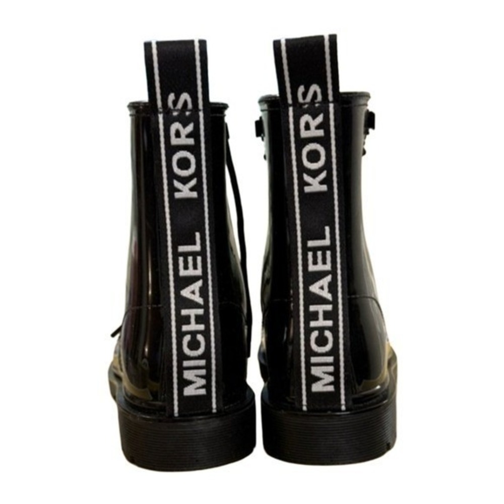 Michael Kors' Tavie‎ rain booties Black Lace Up Combat Boots Logo Pull Tab 7 New - Picture 6 of 16